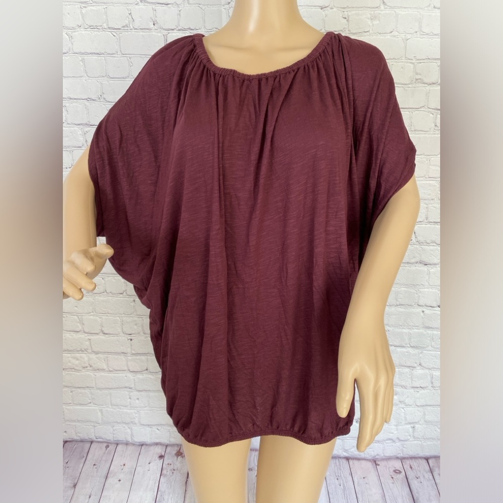 NEW with Tags LOFT Burgundy Zipper back Blouson Style Shirt Top XL Elastic Waist